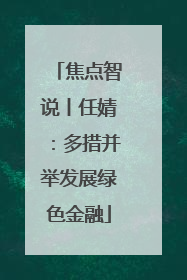 焦点智说丨任婧：多措并举发展绿色金融